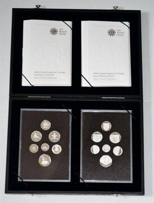 Lot 44 - Double Silver Proof Set 2008, 'Emblems of Britain' & 'Royal Shield of Arms'  each set 7 coins 1p to
