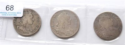 Lot 68 - William III, 3 x Crowns: 1695 OCTAVO, first draped bust, minor contact marks AFine/VG, 1696...