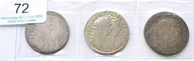 Lot 72 - William & Mary, 3 x Halfcrowns: 1689 PRIMO first busts, first shields, caul & interior frosted,...