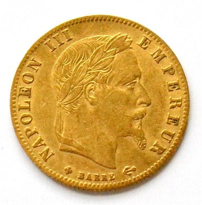 Lot 90 - France Gold 5 Francs 1868 BB, privy marks cross & anchor, 1.61g, .900 gold, good edge &...