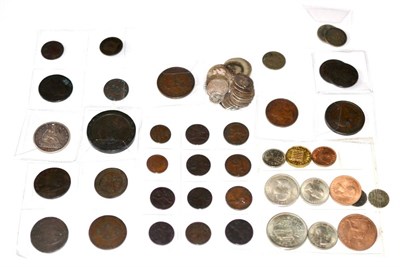 Lot 93 - Miscellaneous Lot comprising: various UK copper & bronze coins & tokens including: twopence...