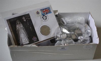 Lot 95 - Miscellaneous Lot comprising: £6-00 face value pre-47 silver, a £5 coin 2007 in a coin cover