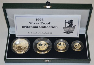 Lot 99 - Britannia 4-Coin Silver Proof Set 1998 comprising £2, £1, 50p & 20p, with cert, in CofI,...