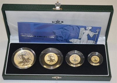 Lot 100 - Britannia 4-Coin Silver Proof Set 2001 comprising £2, £1, 50p & 20p, with cert, in CofI,...