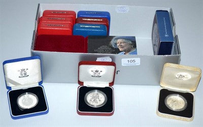 Lot 105 - A Collection of 14 x UK Silver Proof Crowns & Silver Proof £5 Coins comprising: 1977, 1980,...