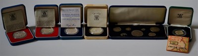 Lot 130 - Miscellaneous Silver Coins comprising: 3 x UK silver proof crowns 1977, 1980 & 1981, Jersey...