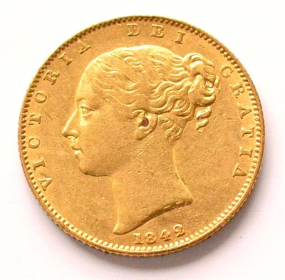 Lot 142 - Victoria, Sovereign 1842, unbarred 'A's' in GRATIA, minor contact marks, RARE AVF