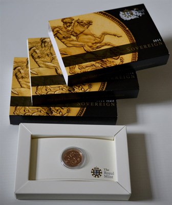 Lot 152 - Sovereign, Half Sovereign & Quarter Sovereign, all 2011; with certs, each individually boxed, BU