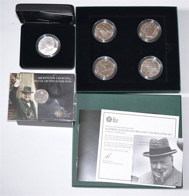 Lot 155 - Silver Proof Crown 2015 rev. bust of Churchill by Mark Richards, with cert, in CofI, FDC,...