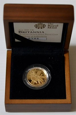 Lot 159 - Gold Proof Britannia £25 2011 (quarter oz fine gold), with cert, in CofI, FDC