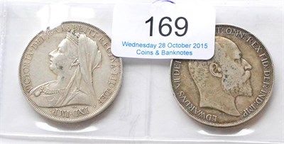 Lot 169 - 2 x Crowns: 1900 LXIV light contact marks AVF & 1902 trivial rim imperfections, lightly toned GFine