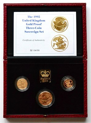 Lot 173 - 3-Coin Gold Proof Sovereign Set 1995 comprising: £2 'Dove of Peace,' sovereign & half...