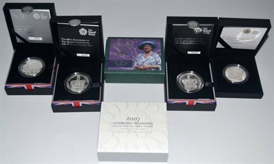 Lot 191 - 6 x Silver Proof Piedfort £5 Coins comprising: 2000 '100th Birthday,' 2007 'Diamond...