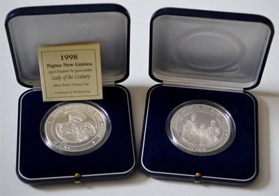 Lot 195 - 2 x Large Silver Coins from the 'Queen Mother Lady of the Century' series: Papua New Guinea...