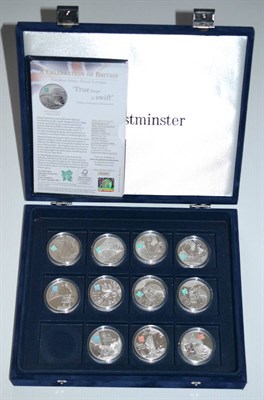 Lot 204 - 11 x Silver Proof £5, each with colourised London 2012 logo: 6 x 'The Mind of Britain' 2009,...