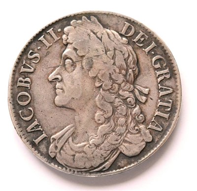 Lot 210 - James II crown 1686 SECVNDO first draped bust, faint scratch across top of king's head & a...