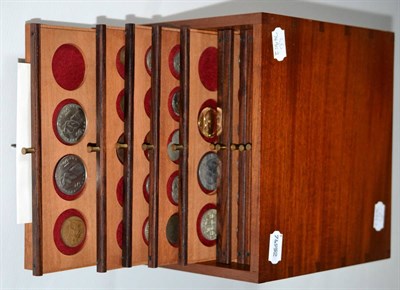 Lot 227 - A Professionally Made Oak Coin Cabinet, 10"; x 9½"; x 7¼"; (25cm x 24cm x 18cm) containing 13