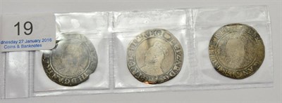 Lot 19 - Elizabeth I, 3 x Shillings: (1) 2nd issue, MM martlet; bust worn & scratched, full flan with...