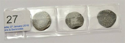 Lot 27 - 3 x Short Cross Silver Pennies: Richard I, Canterbury Mint, moneyer Meinir, 7 pearls to crown, obv.