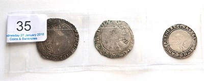 Lot 35 - 3 x Hammered Silver Coins comprising: Charles I halfcrown MM triangle in circle, group 4...