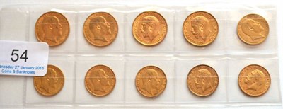 Lot 54 - 4 x Sovereigns: 1908, 1910, 1911 & 1912 & 6 x half sovereigns: 1905, 1906, 1909, 1910, 1911 &...