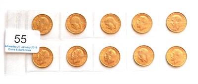 Lot 55 - George V, 10 x Half Sovereigns: 1911(x2), 1912(x3) & 1914(x5), VF or+