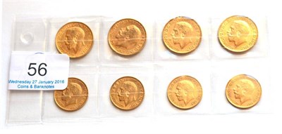 Lot 56 - George V, 4 x Sovereigns: 1911, 1912, 1913 & 1915 & 4 x half sovereigns: 1911(x2), 1912 & 1914,...