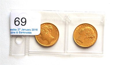 Lot 69 - Victoria, 2 x 'Shieldback' Sovereigns: 1853 WW incuse on truncation & 1853 WW in relief on...