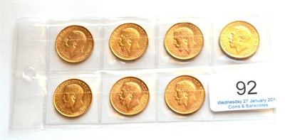 Lot 92 - George V, 7 x Sovereigns: 1911M, 1917P, 1918P, 1919s, 1922P, 1923P & 1924P, AVF or+