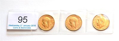 Lot 95 - George V, 3 x Half Sovereigns: 1911, 1925SA & 1926SA, AVF or+