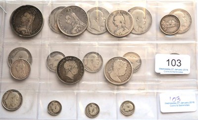 Lot 103 - Victoria, 5 x Jubilee Head Silver Coins comprising: crown 1887 edge bumps AFine, double florin...