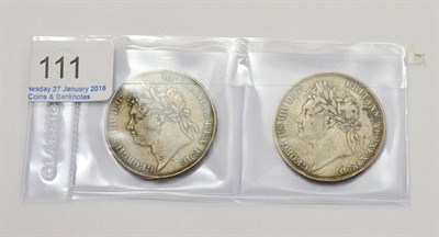 Lot 111 - George IV, 2 x Crowns: 1821 SECUNDO scratches on bust o/wise GFine/Fine & 1822 TERTIO, light...