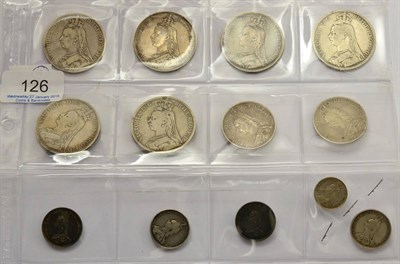 Lot 126 - Victoria, 13 x Jubilee Head Silver Coins comprising: 6 x crowns: 1889(x3), 1890, 1891 & 1892, 2...