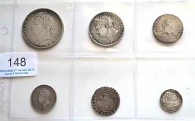 Lot 148 - 8 x Pre-Victoria Silver Coins comprising: crown 1822 TERTIO contact marks, digs VG/AVG,...