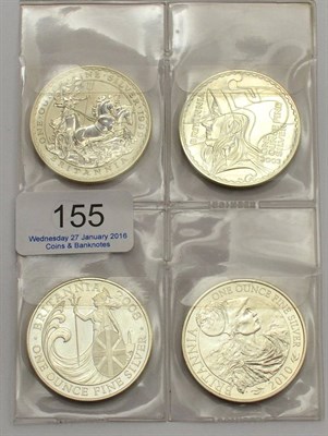 Lot 155 - 4 x Britannia £2: 1999, 2003, 2008 & 2010, all bullion type, BU