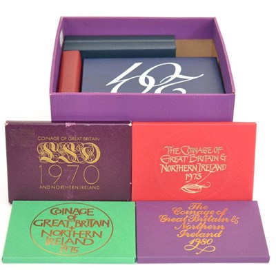 Lot 173 - 12 x RM Proof Sets: 1970, 1973, 1975, 1980, 1998, 1999(x2), 2000(x2), 2001, 2002 & 2011, most  with