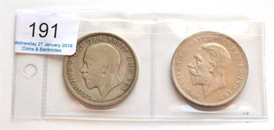 Lot 191 - George V, 2 x Crowns: 1936 'wreath' rev, bust Fair o/wise VG & 1935 light contact marks/hairlines &