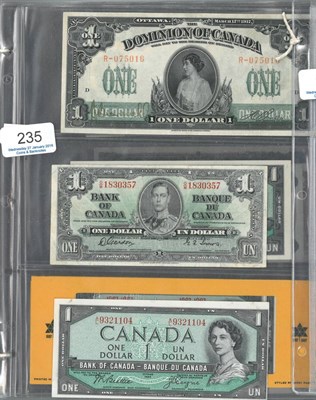 Lot 235 - A Collection of Banknotes from various Commonwealth Countries including: Canada 6 x 1 dollar...