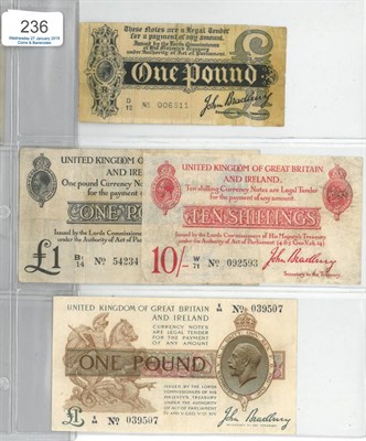 Lot 236 - 4 x Bradbury Treasury Notes comprising: £1 first emergency issue (August 1914), D/12 followed by