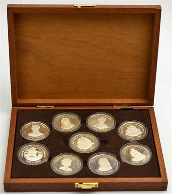 Lot 249 - A Set of 9 x Sterling Silver Medals 'Queens of the British Isles' issued by the Birmingham Mint...