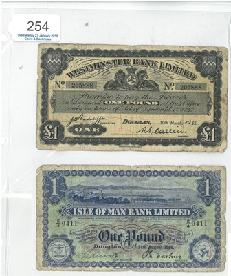 Lot 254 - Isle of Man £1 Banknote, 24 Aug 1956, E/4 (Cashin & Quirk), several edge tears, creases,...