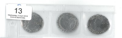 Lot 13 - Charles I, 3 x Shillings: (1) MM bell, no inner circles, 5.89g, bust VG o/wise AFine to Fine (2) MM