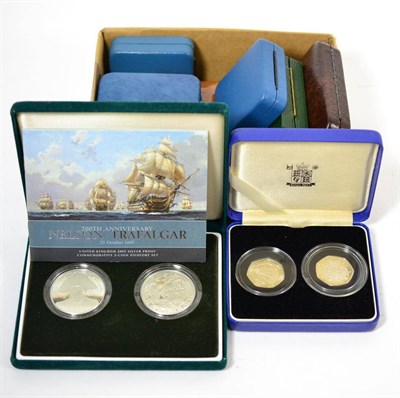 Lot 44 - Miscellaneous UK Silver Proofs comprising: 2-coin piedfort £5 set 2005 'Nelson' &...