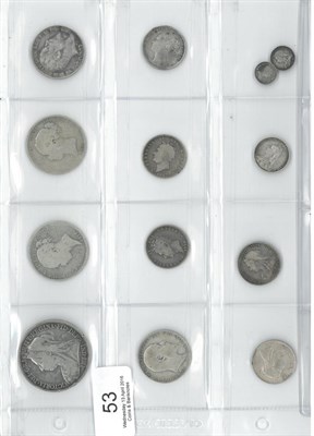 Lot 53 - 13 x Miscellaneous English Silver Coins comprising: crown 1896 LX edge bumps VG, 2 x halfcrowns...