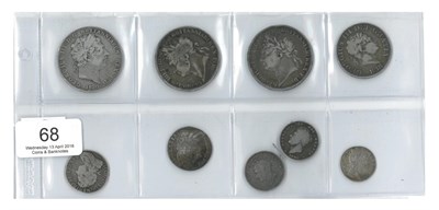 Lot 68 - 9 x Pre-Victoria Silver Coins comprising: 3 x Crowns: 1820 LX rev. edge bumps AFine, 1821...