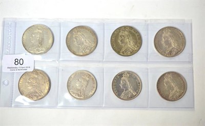 Lot 80 - Victoria, 5 x Jubilee Head Crowns comprising:  1887(x2,), 1889, 1890 & 1891 AVF; varying degrees of