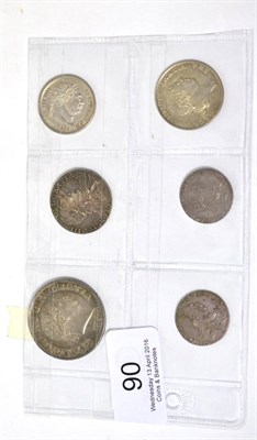 Lot 90 - George III, 6 x Silver Coins comprising: halfcrown 1820 obv. light contact marks/hairlines...