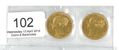 Lot 102 - Victoria, 2 x 'Shieldback' Sovereigns: 1847 VF/GVF & 1848 second head VF