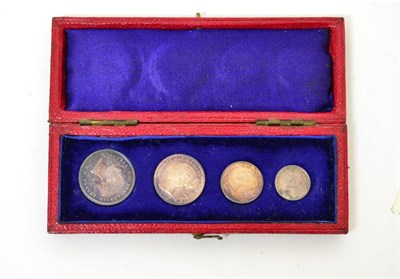 Lot 117 - Maundy Set 1874, 4d, 3d, 2d & 1d, all with similar blue/gold tone, in original CofI, AFDC