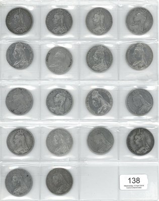 Lot 138 - Victoria, 18 x Jubilee Head Crowns: 1887, 1888(x3, all narrow date), 1889(x8), 1890(x4), 1891 &...